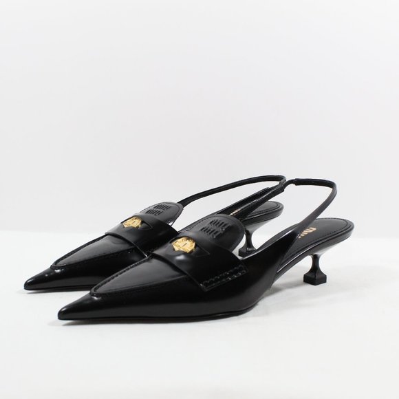 Miu Miu Shoes - Miu Miu Kitten Heel Slingback Pump - Black 38EU